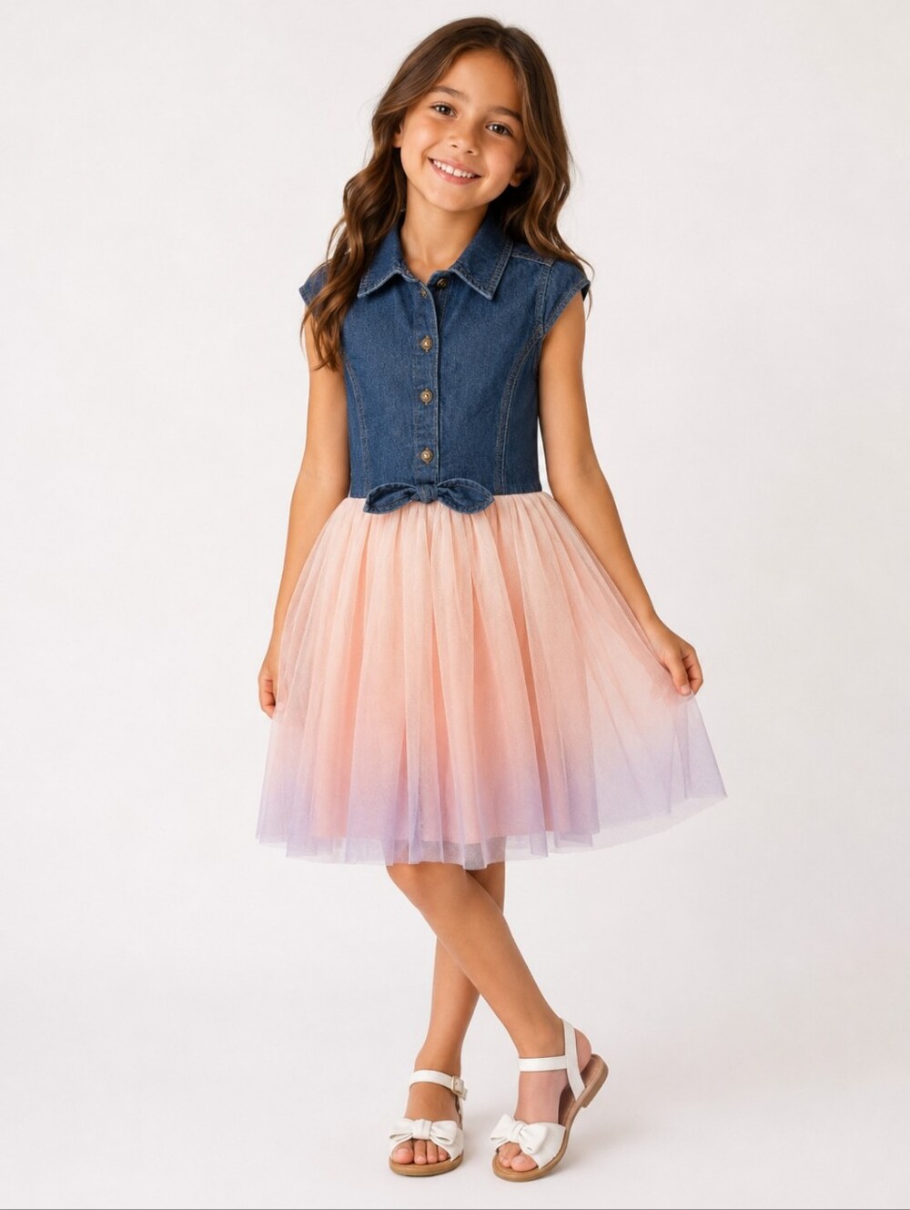 2/$40 Zunie Girls Denim Tulle Pink Ombre Dress Size 8 NWT